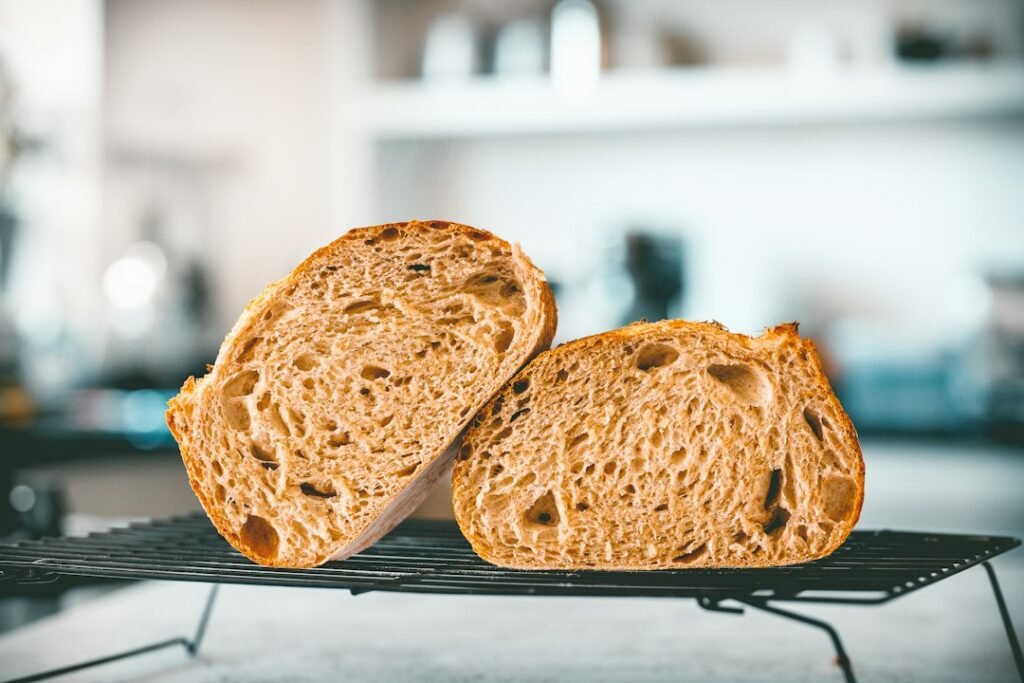 Fresh artisan bread loaf on a kitchen counter