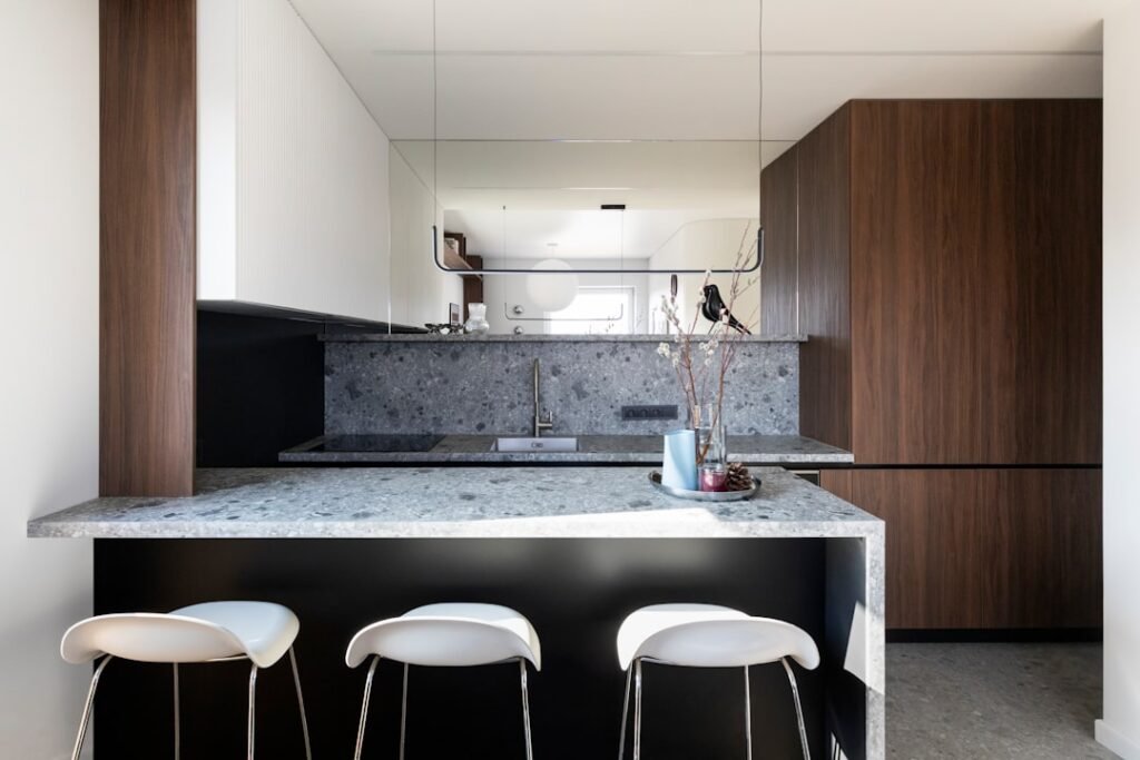 Compact apartment kitchen with limited countertop space