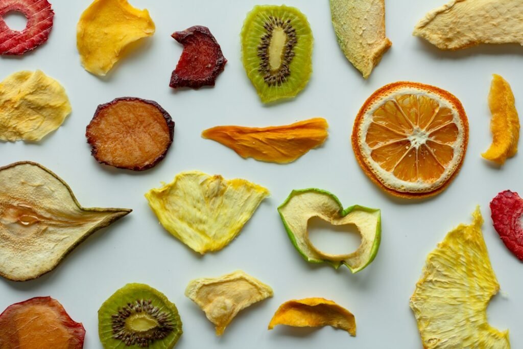 Mixed dried fruits, illustrating home food drying with a dehydrator or an oven