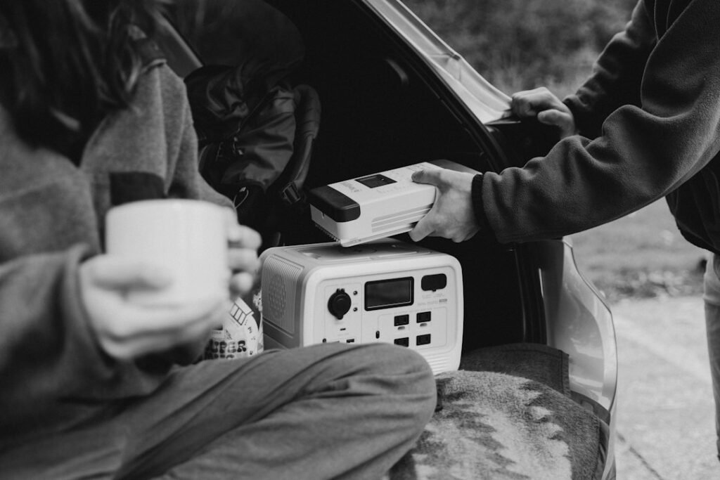 Person taking a meal break inside a vehicle