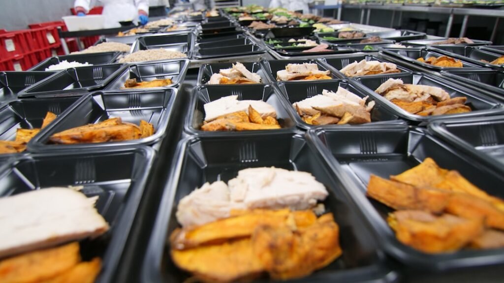 Prepared work lunches arranged in meal containers