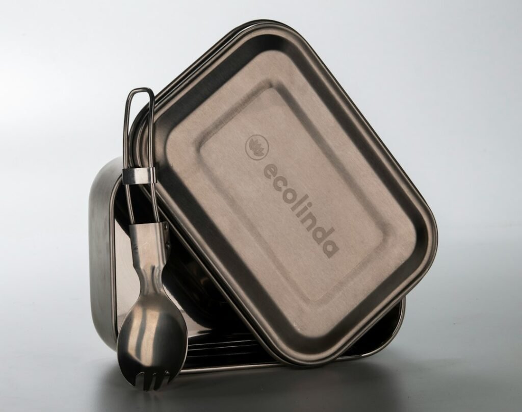 Stainless steel food containers with spoons