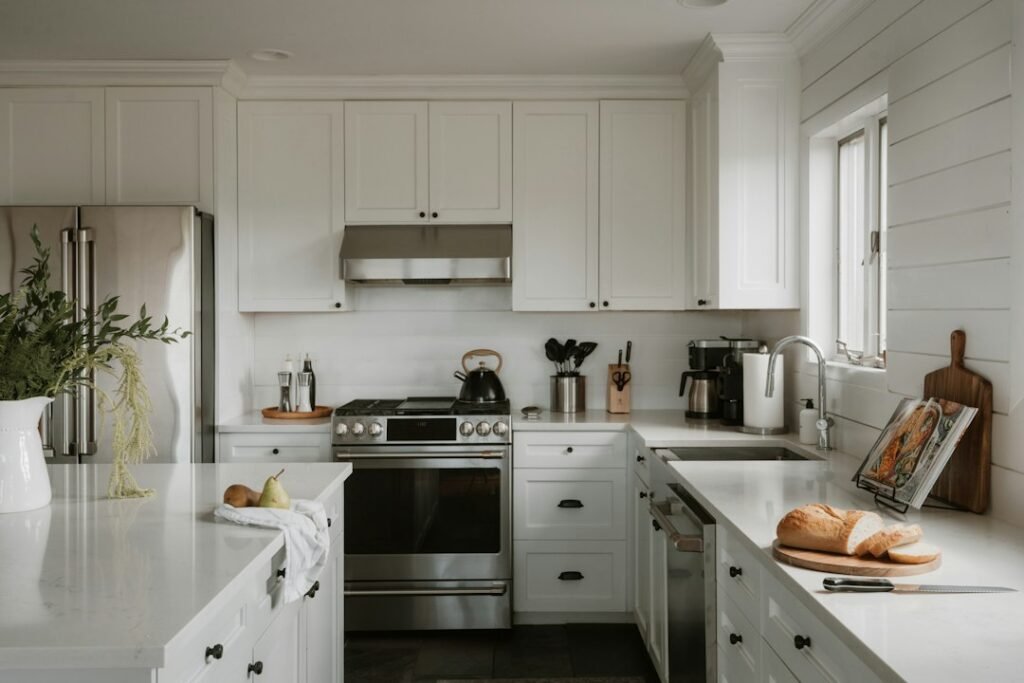 Fresh bread in a compact apartment kitchen